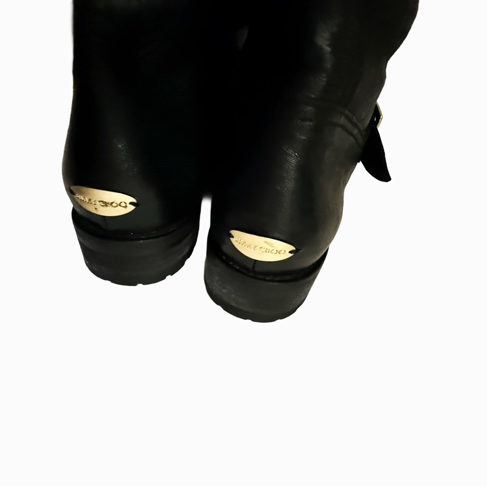 JIMMY CHOO Edgy Black Leather Moto  Ankle Boot Size US 7 EU37 - Picture 4 of 15